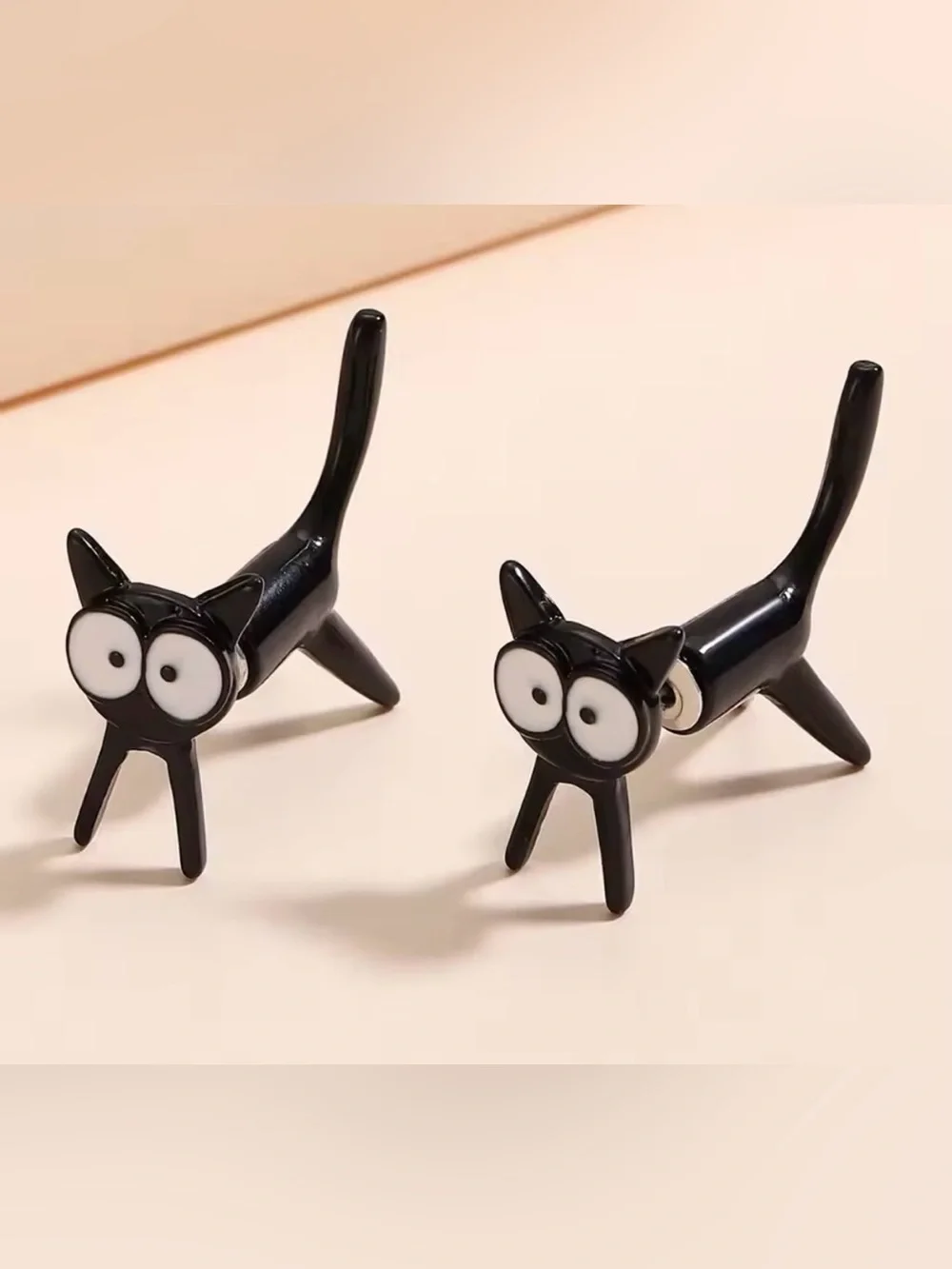 Cute Black Cat Stud Earrings with White Eyes - Picture 5 of 8